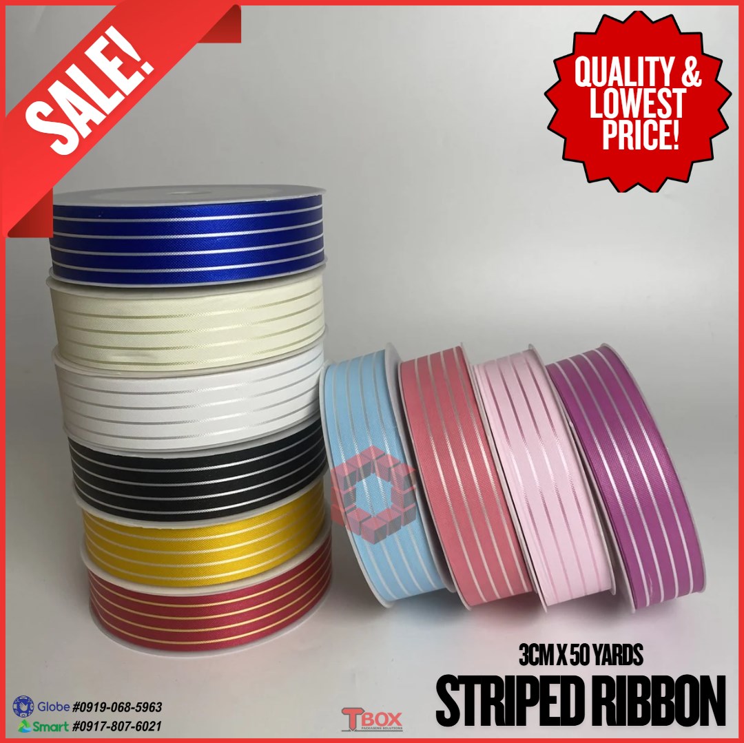 [3cm x 50 Yards] Striped Ribbon | Gift Wrapping Ribbon for Flowers, Bouquets, Packaging Supplies