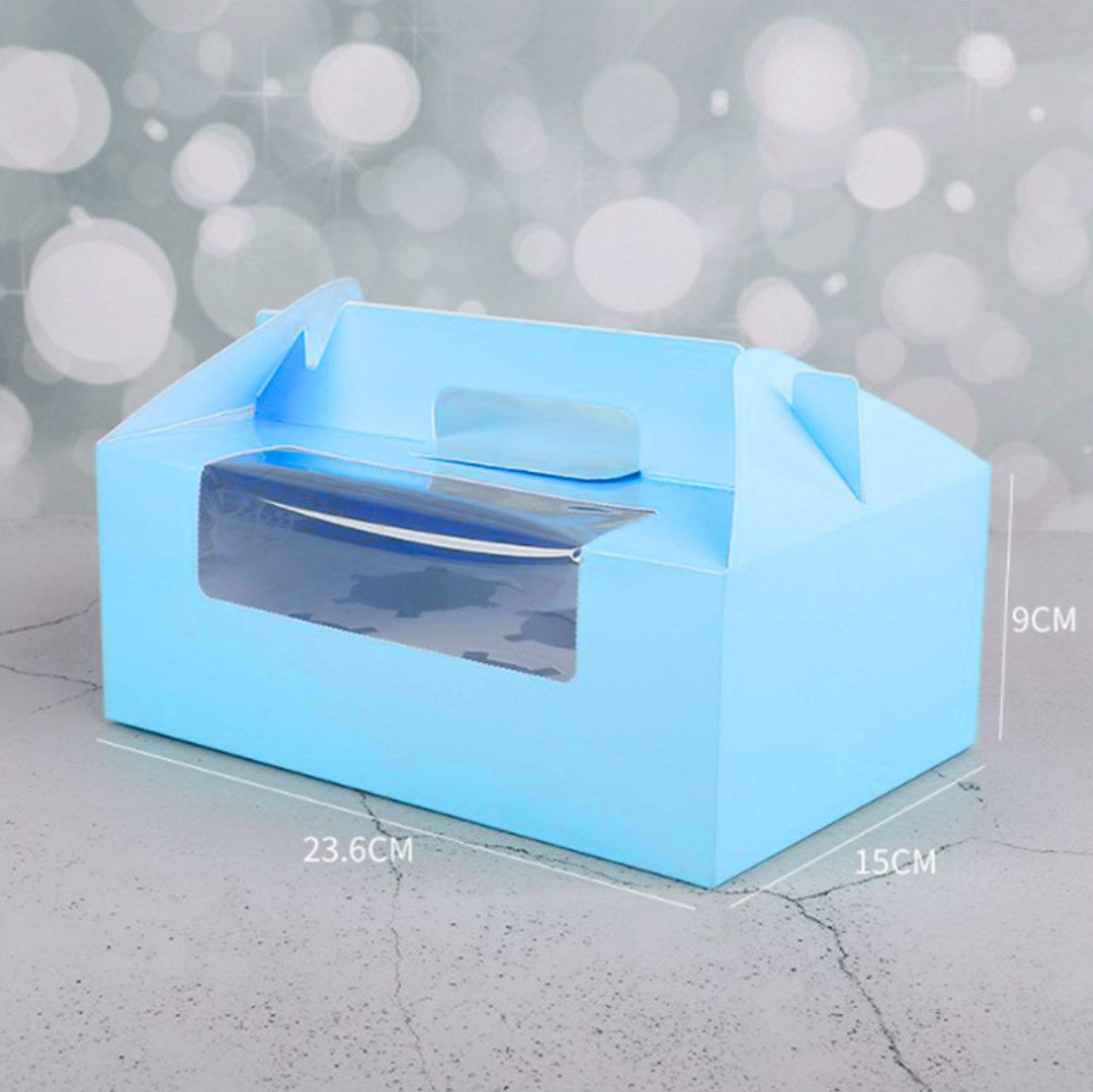 Cupcake pastry packaging box transparent window w/ handle and inner liner support