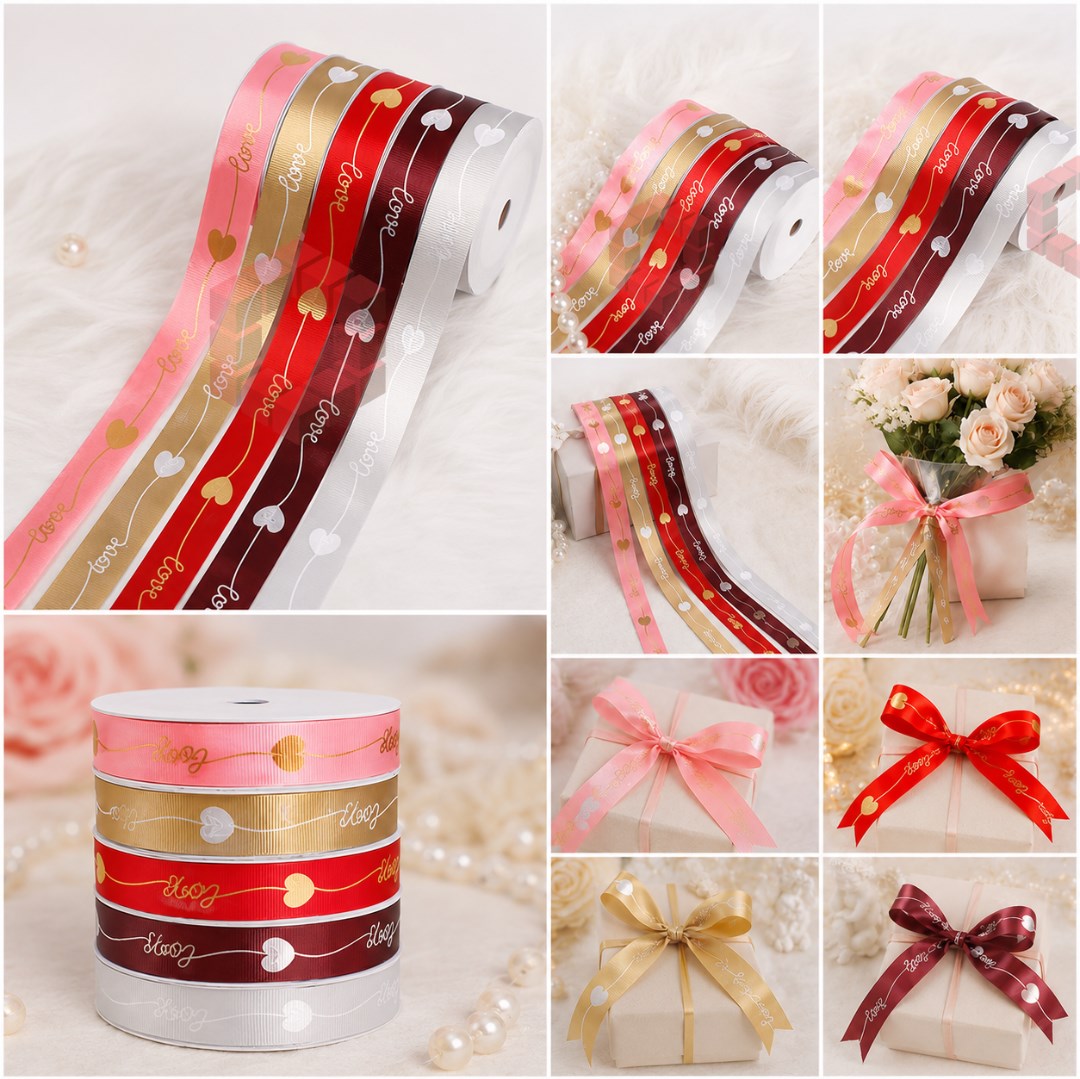 Plastic Love Heart Ribbon 30cm x 50 Yards | Gift Wrapping Ribbon | Bouquet Flower Wrapping Ribbon