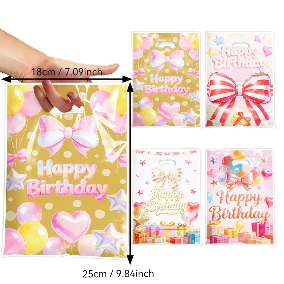 50pcs Happy Birthday Gift Bags | Handheld Cute Party Favor Bags for Birthday Giveaways, Souvenirs,