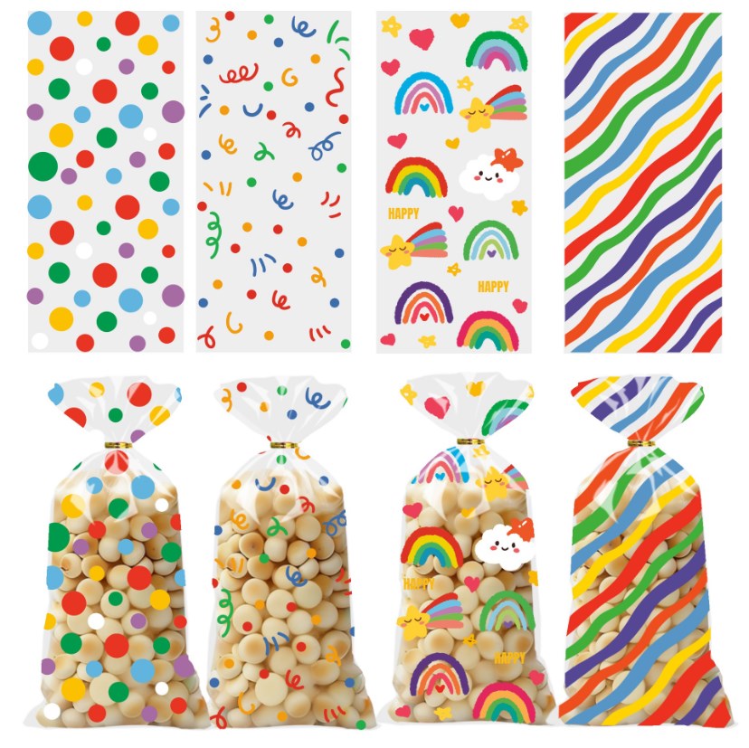 50pcs | Transparent OPP Party Treat Bags for Candy, Cookies & Snacks | Cake Theme Gift Packaging Bag