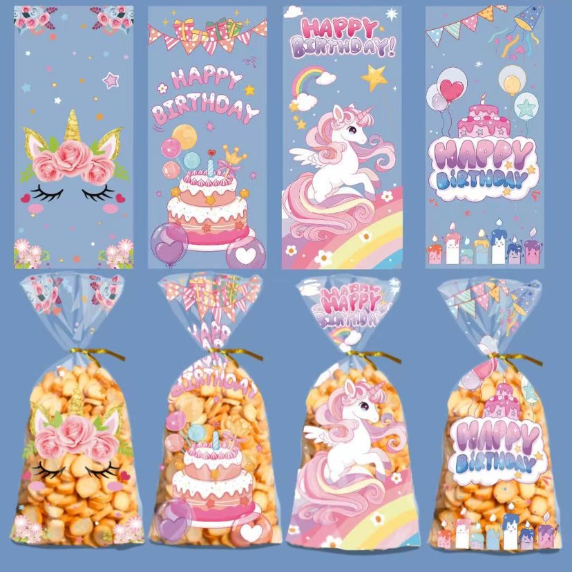 50pcs | Transparent OPP Party Treat Bags for Candy, Cookies & Snacks | Cake Theme Gift Packaging Bag
