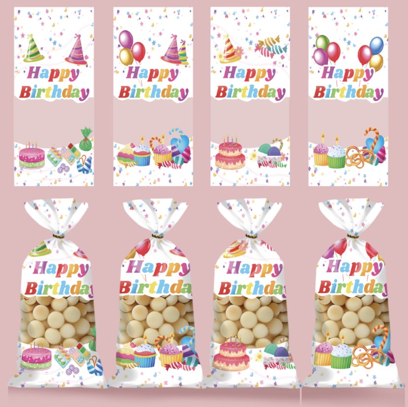 50pcs | Transparent OPP Party Treat Bags for Candy, Cookies & Snacks | Cake Theme Gift Packaging Bag