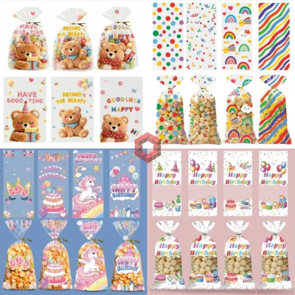 50pcs | Transparent OPP Party Treat Bags for Candy, Cookies & Snacks | Cake Theme Gift Packaging Bag