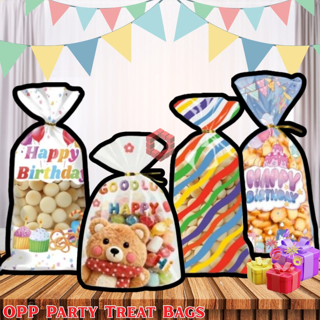50pcs | Transparent OPP Party Treat Bags for Candy, Cookies & Snacks | Cake Theme Gift Packaging Bag