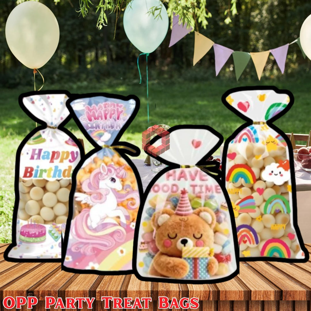 50pcs | Transparent OPP Party Treat Bags for Candy, Cookies & Snacks | Cake Theme Gift Packaging Bag