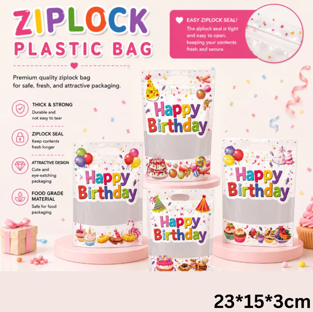 (50pcs) Cute Motif Stand-Up Ziplock Pouch – Food Grade Resealable Snack Packaging Bags