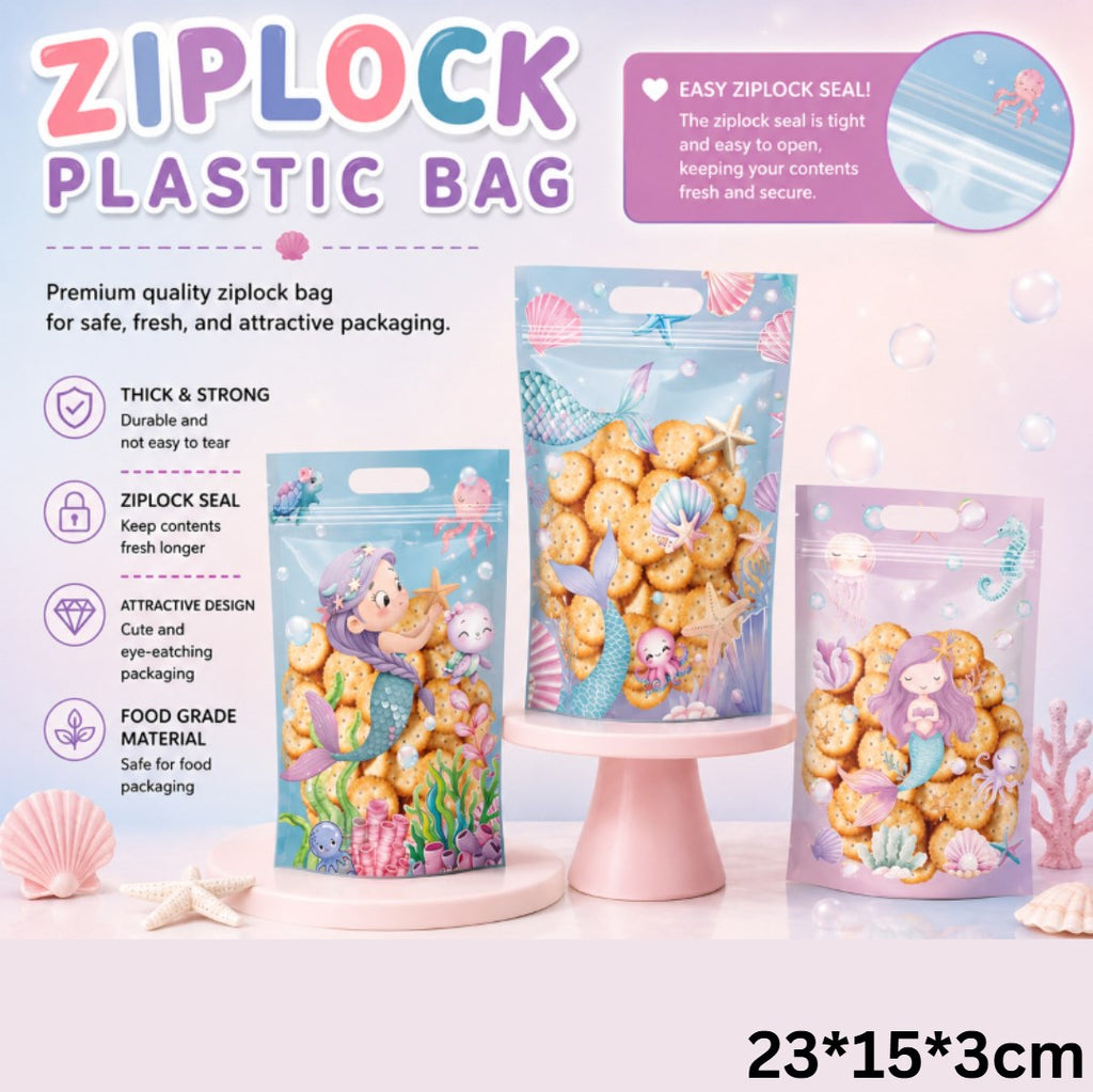 (50pcs) Cute Motif Stand-Up Ziplock Pouch – Food Grade Resealable Snack Packaging Bags
