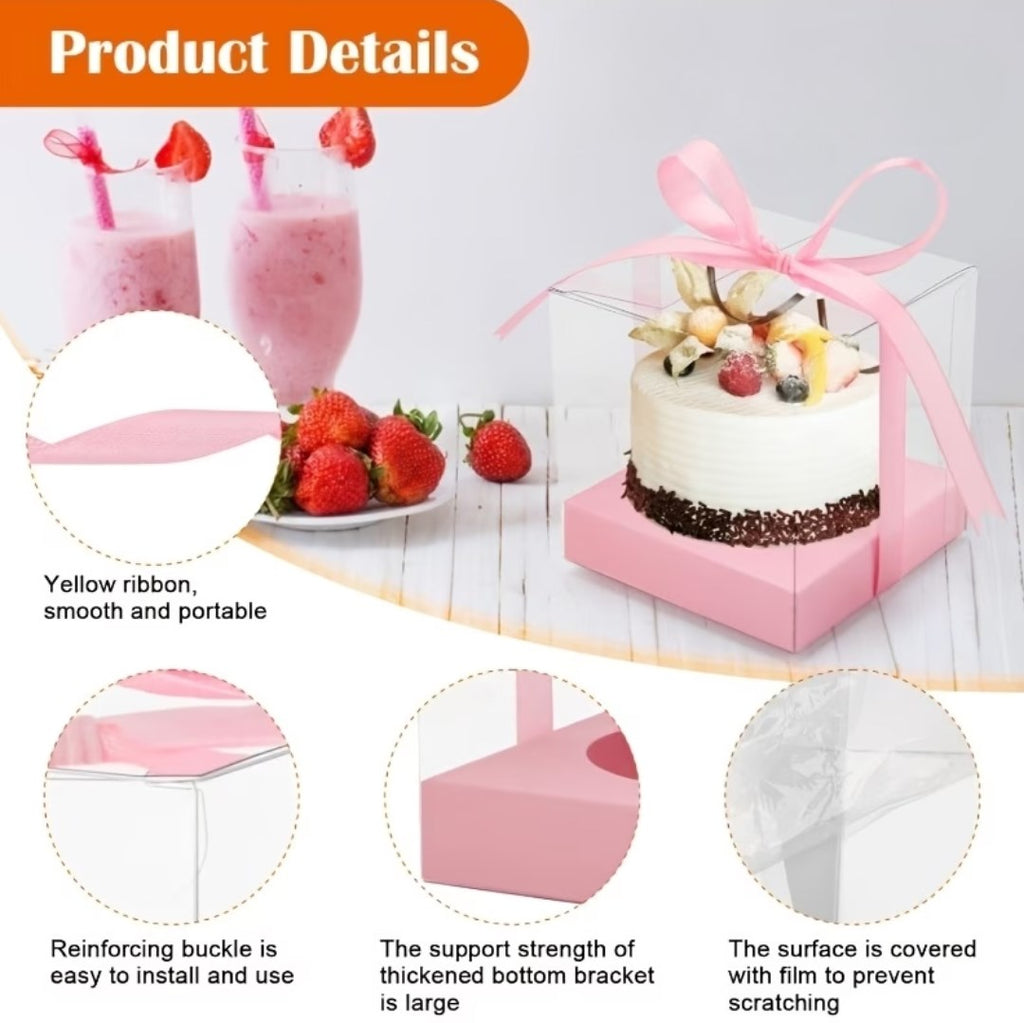 10pcs Transparent Single Cupcake Box with Ribbon | Clear Muffin & Mousse Cake Packaging Gift Box