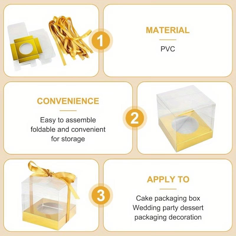10pcs Transparent Single Cupcake Box with Ribbon | Clear Muffin & Mousse Cake Packaging Gift Box