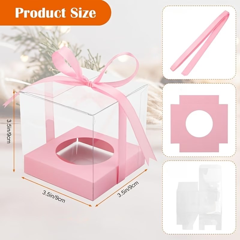 10pcs Transparent Single Cupcake Box with Ribbon | Clear Muffin & Mousse Cake Packaging Gift Box