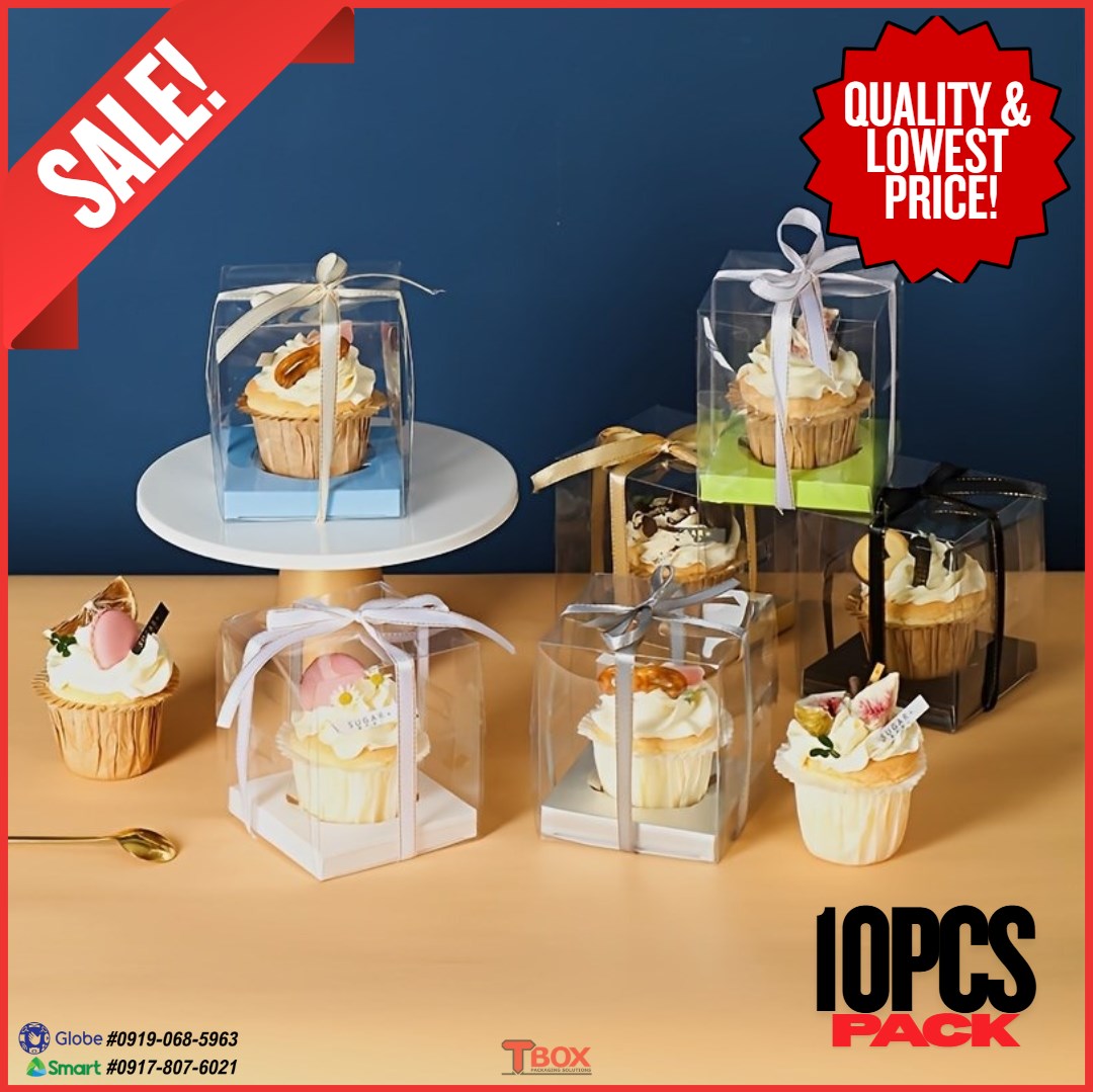 10pcs Transparent Single Cupcake Box with Ribbon | Clear Muffin & Mousse Cake Packaging Gift Box