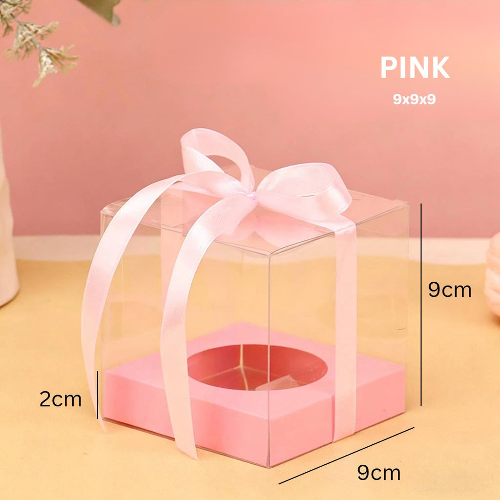 10pcs Transparent Single Cupcake Box with Ribbon | Clear Muffin & Mousse Cake Packaging Gift Box