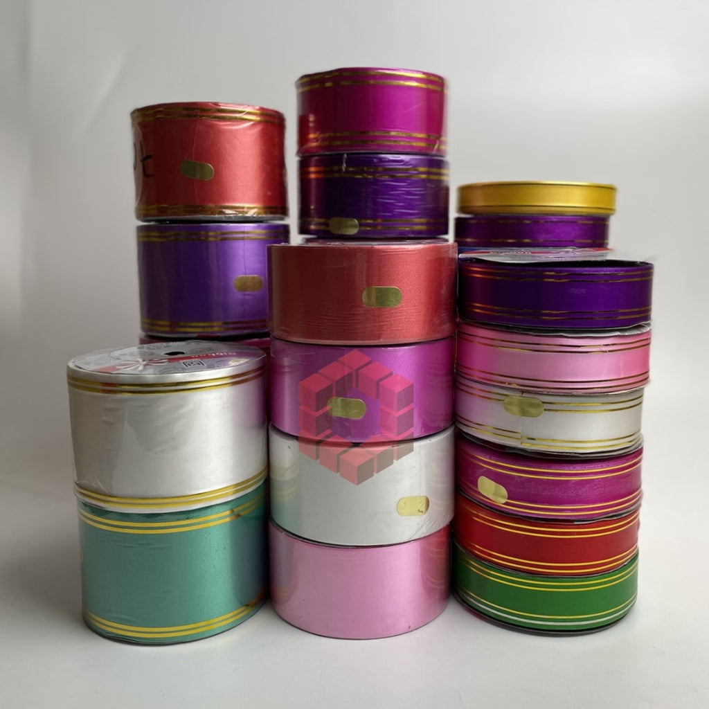 50yards | Plastic Ribbon with Double Gold Edges | Decorative Gift Wrapping Ribbon for Flower Arrang.