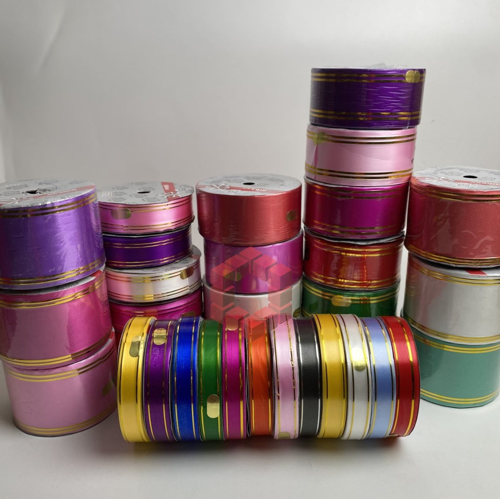 50yards | Plastic Ribbon with Double Gold Edges | Decorative Gift Wrapping Ribbon for Flower Arrang.
