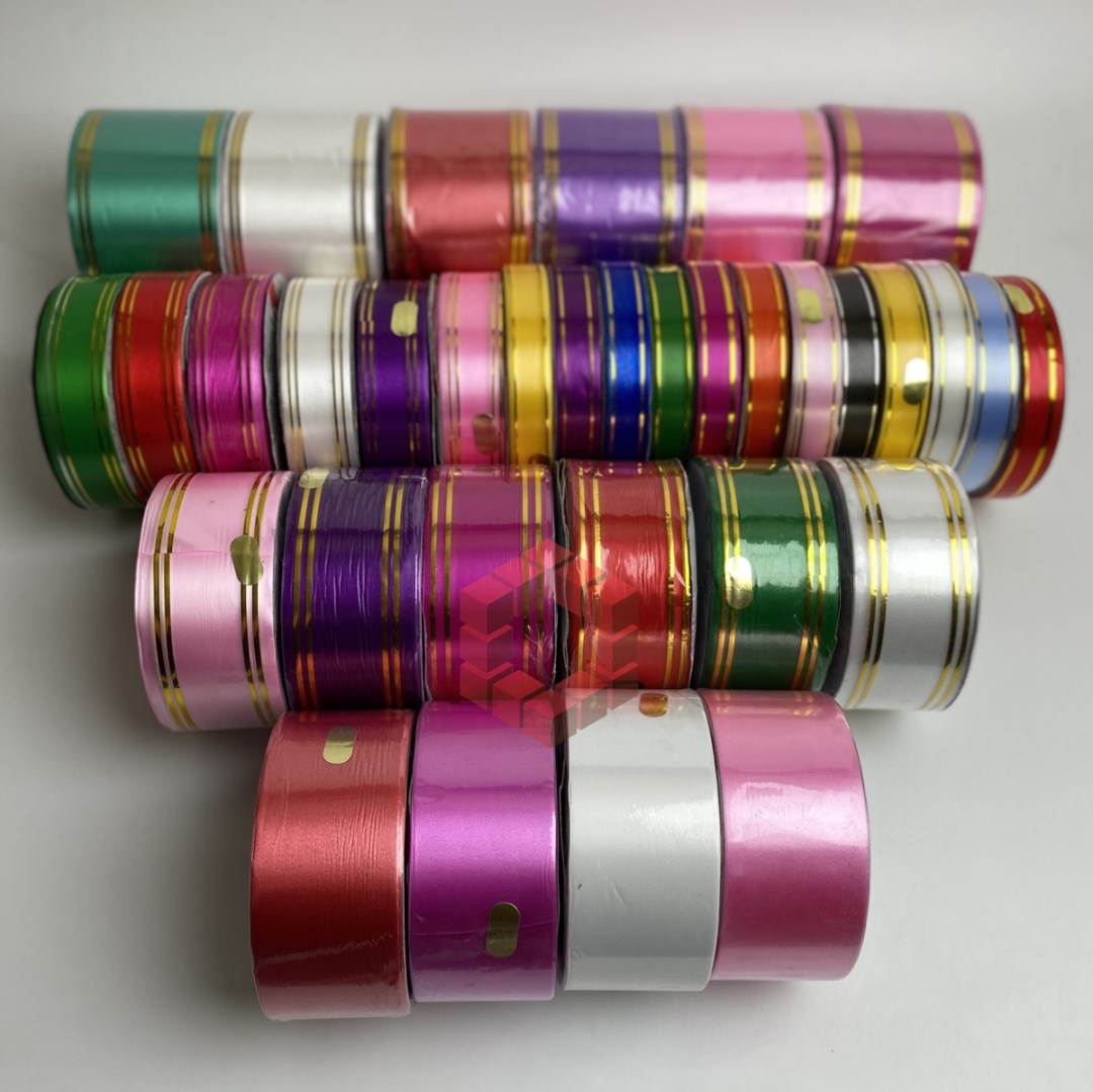 50yards | Plastic Ribbon with Double Gold Edges | Decorative Gift Wrapping Ribbon for Flower Arrang.
