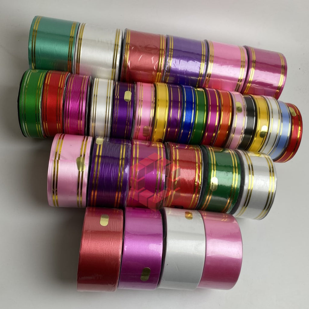 50yards | Plastic Ribbon with Double Gold Edges | Decorative Gift Wrapping Ribbon for Flower Arrang.