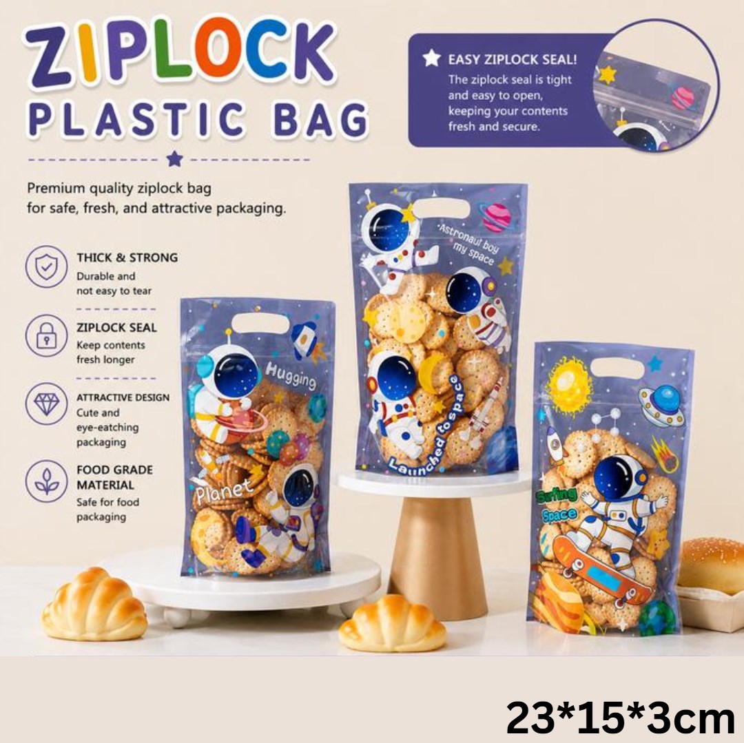 (50pcs) Cute Motif Stand-Up Ziplock Pouch – Food Grade Resealable Snack Packaging Bags