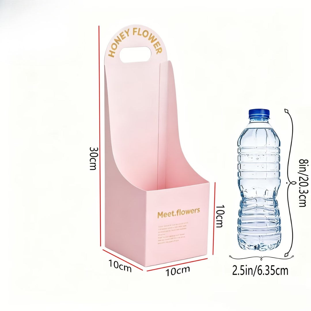 5PCS Honey Flower Handheld Bouquet Gift Box | Golden Foil Floral Packaging Box for Flower Bouquets