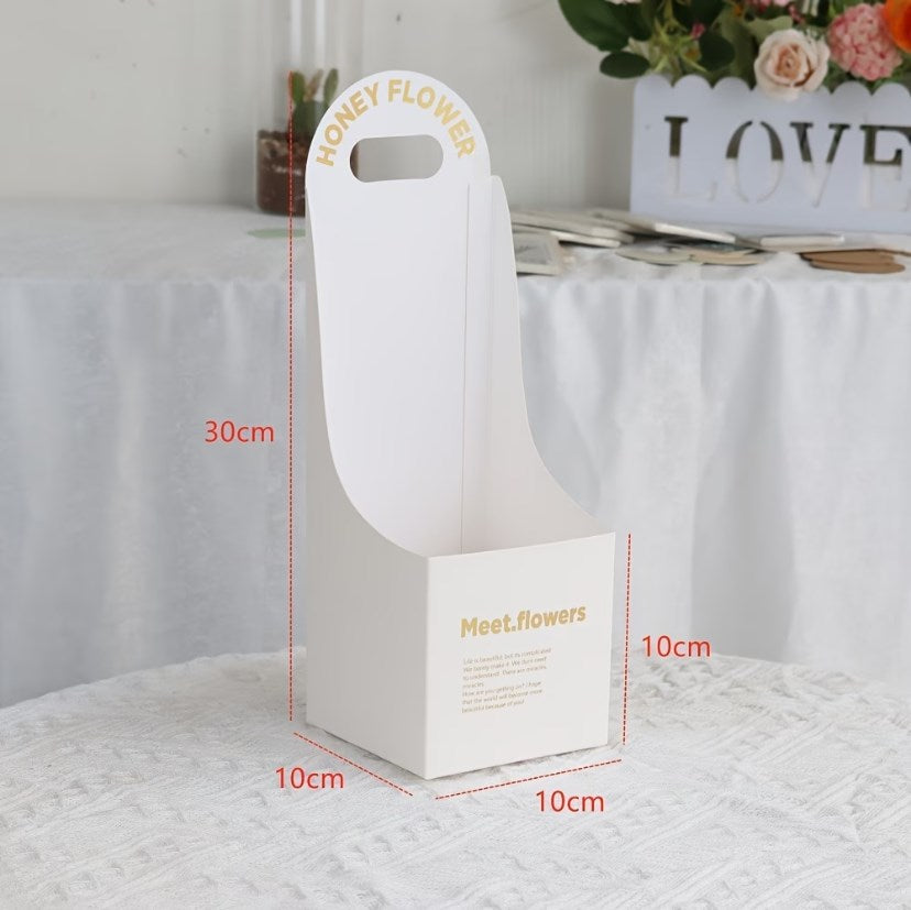 5PCS Honey Flower Handheld Bouquet Gift Box | Golden Foil Floral Packaging Box for Flower Bouquets