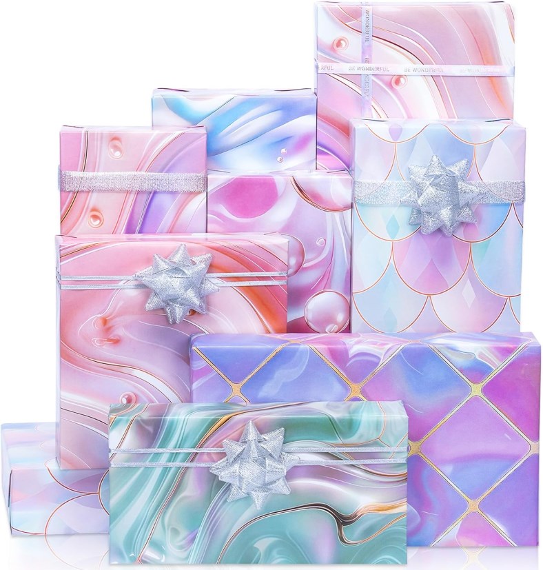 5PCS Marble Pattern Glossy Gift Wrapping Paper Roll Pearl | Copper Plate Finish | Flower Gift Packa.