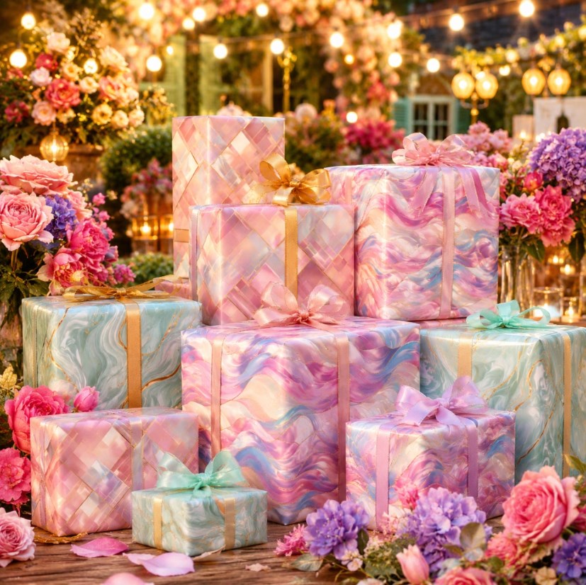 5PCS Marble Pattern Glossy Gift Wrapping Paper Roll Pearl | Copper Plate Finish | Flower Gift Packa.