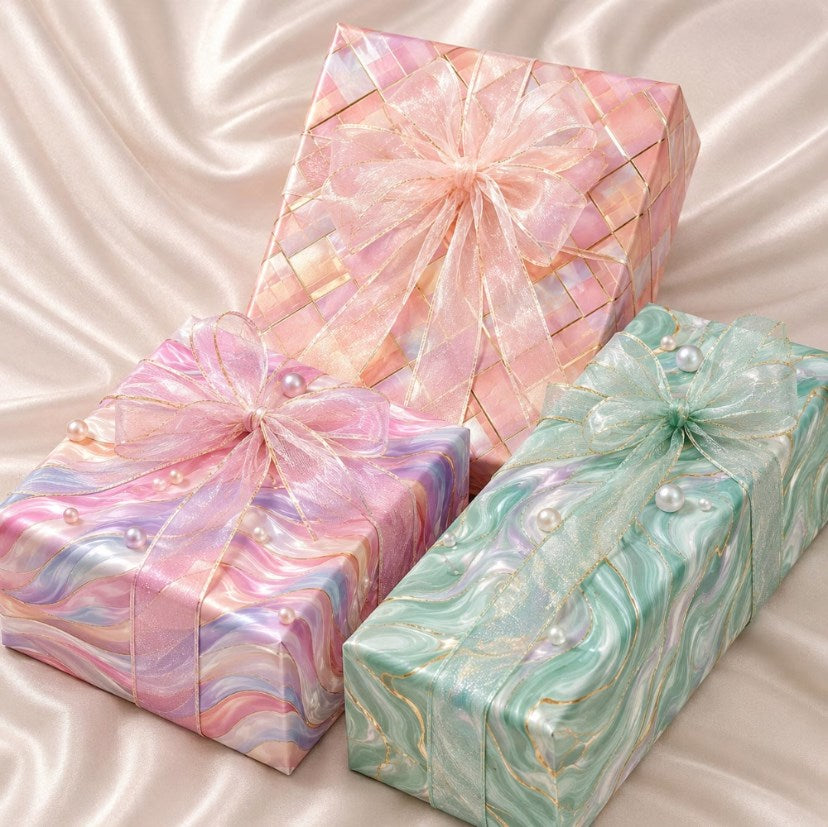 5PCS Marble Pattern Glossy Gift Wrapping Paper Roll Pearl | Copper Plate Finish | Flower Gift Packa.