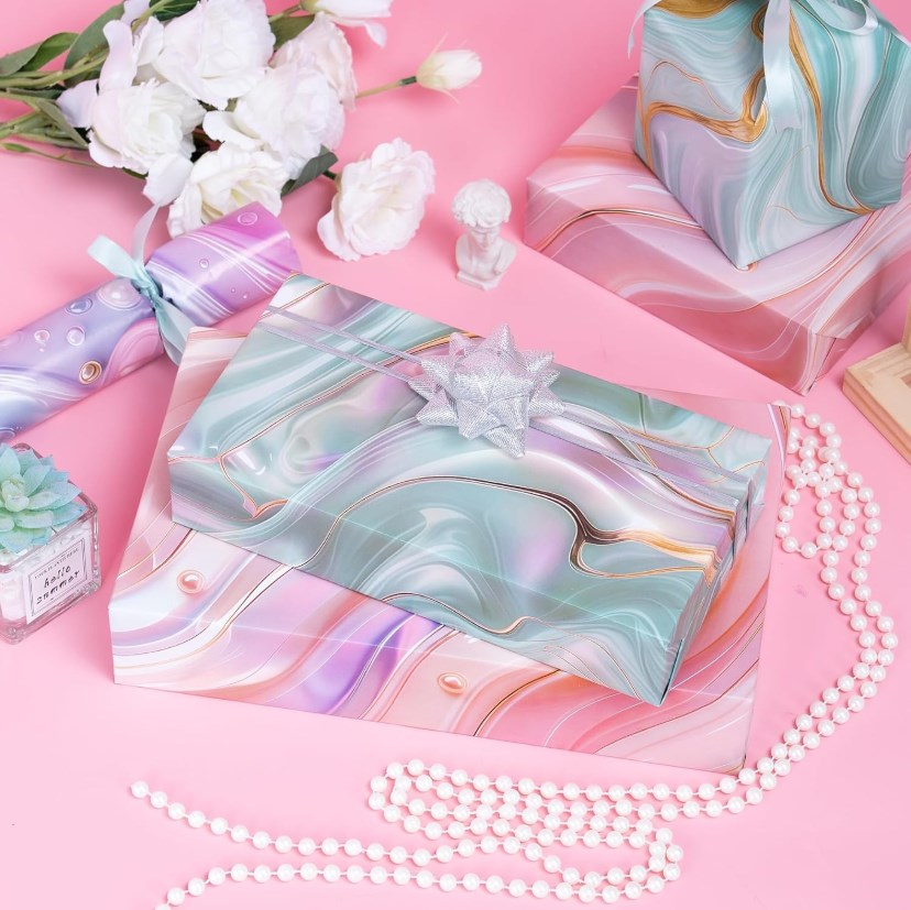 5PCS Marble Pattern Glossy Gift Wrapping Paper Roll Pearl | Copper Plate Finish | Flower Gift Packa.