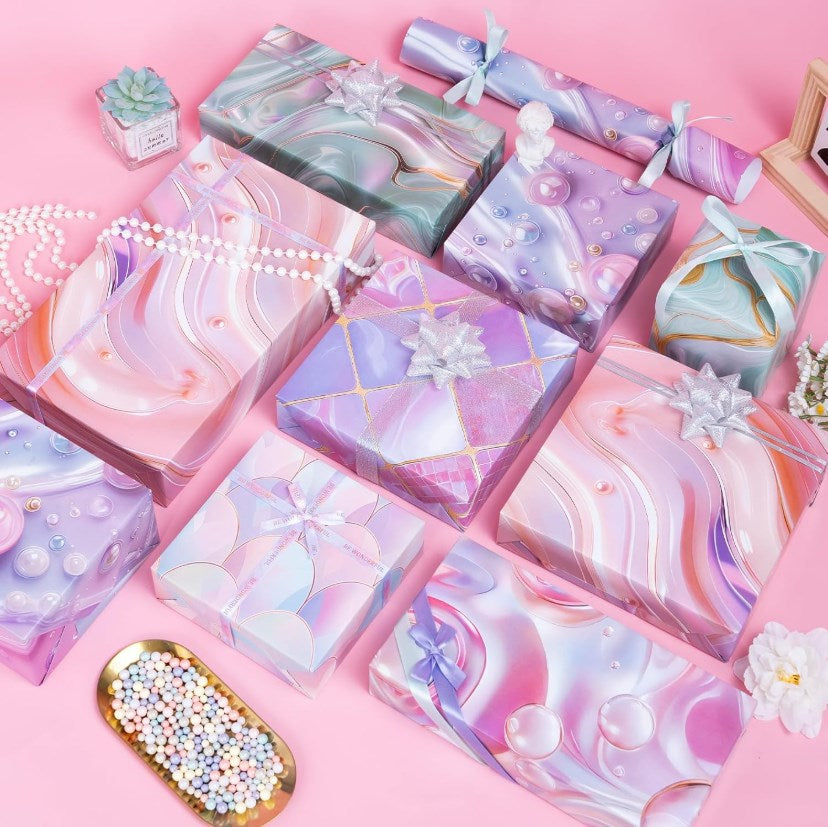 5PCS Marble Pattern Glossy Gift Wrapping Paper Roll Pearl | Copper Plate Finish | Flower Gift Packa.