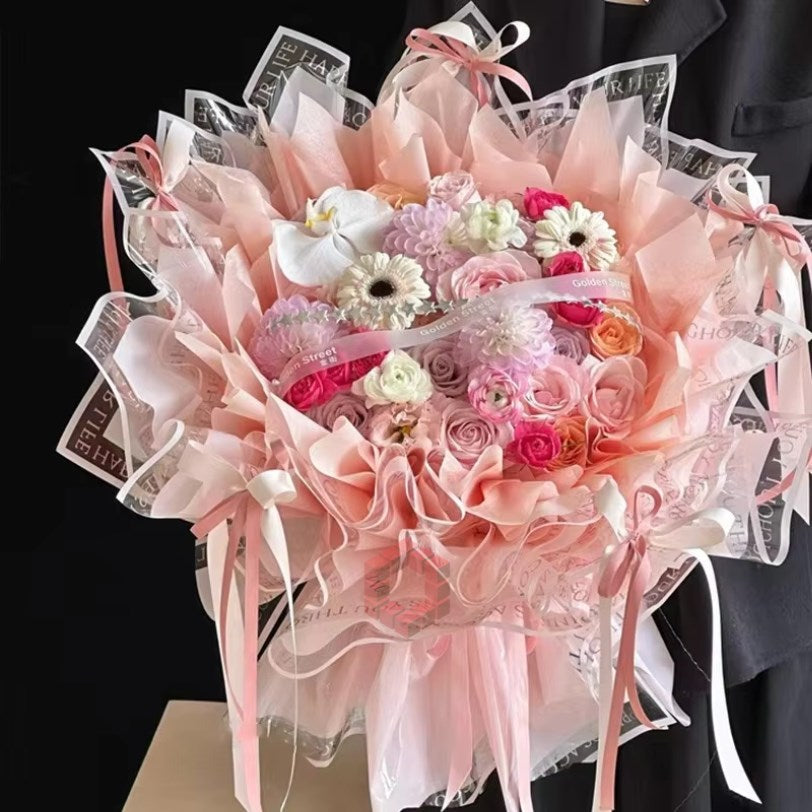 20pcs | Silver Stamping Edged Luxury Flower Wrapping Paper – Waterproof OPP Florist Bouquet Wrapping