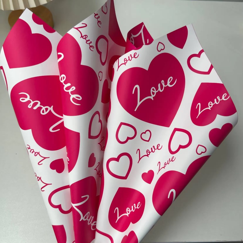 20pcs | Love & Heart Pattern Flower Wrapping Paper | Waterproof Bouquet Wrapping Paper | Floral Gift