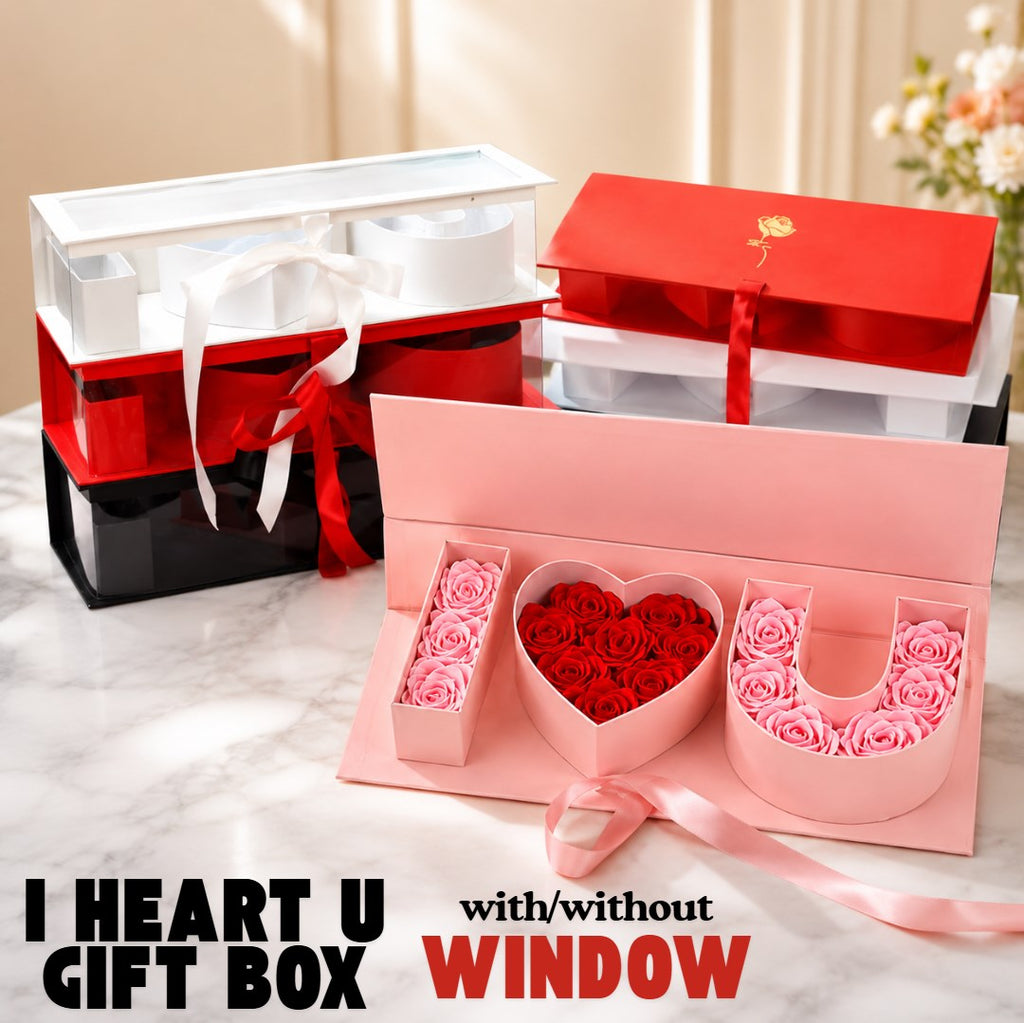 I HEART U Letter Flower Gift Box Large with Ribbon | Valentine's, Wedding Party, Mother's Birthday