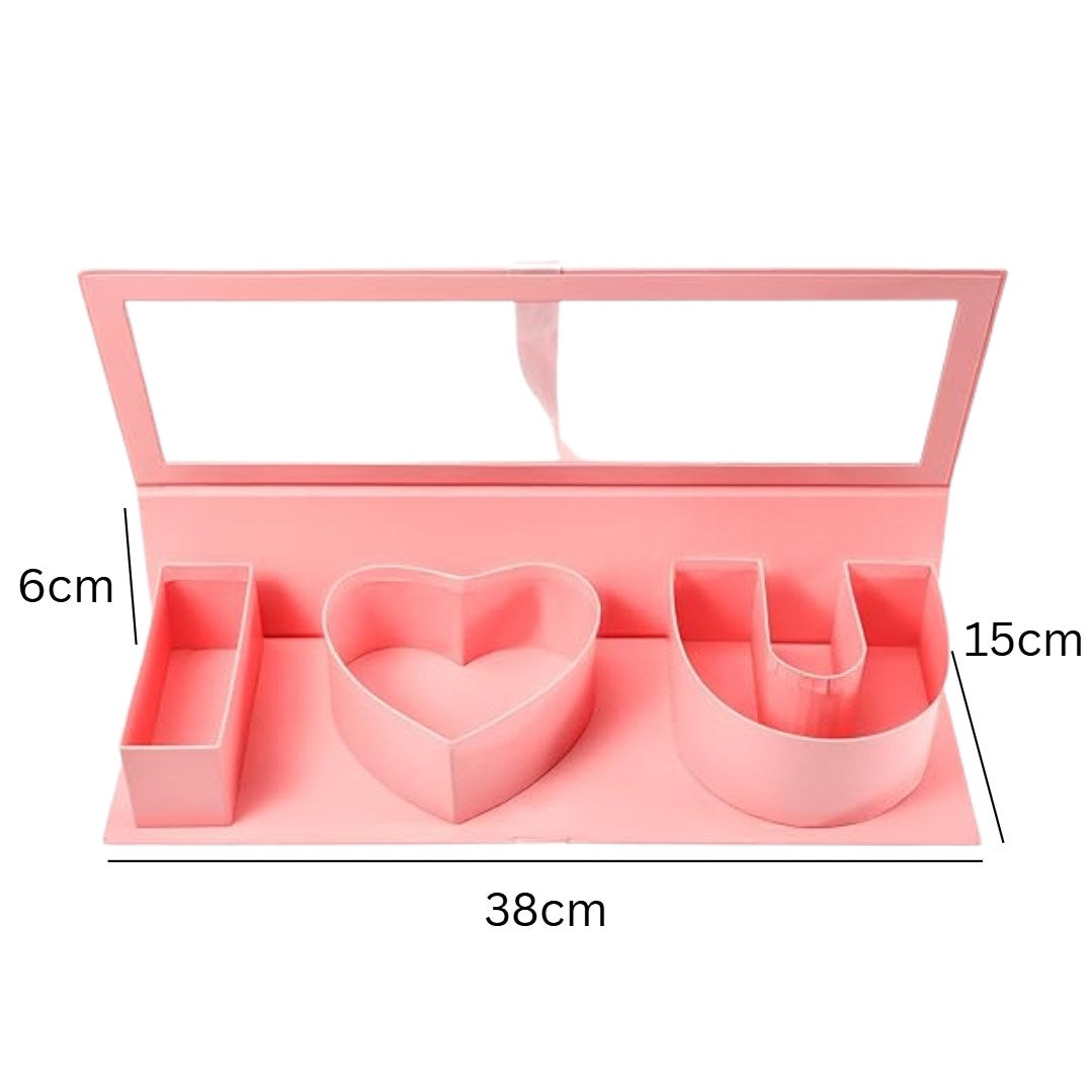 I HEART U Letter Flower Gift Box Large with Ribbon | Valentine's, Wedding Party, Mother's Birthday