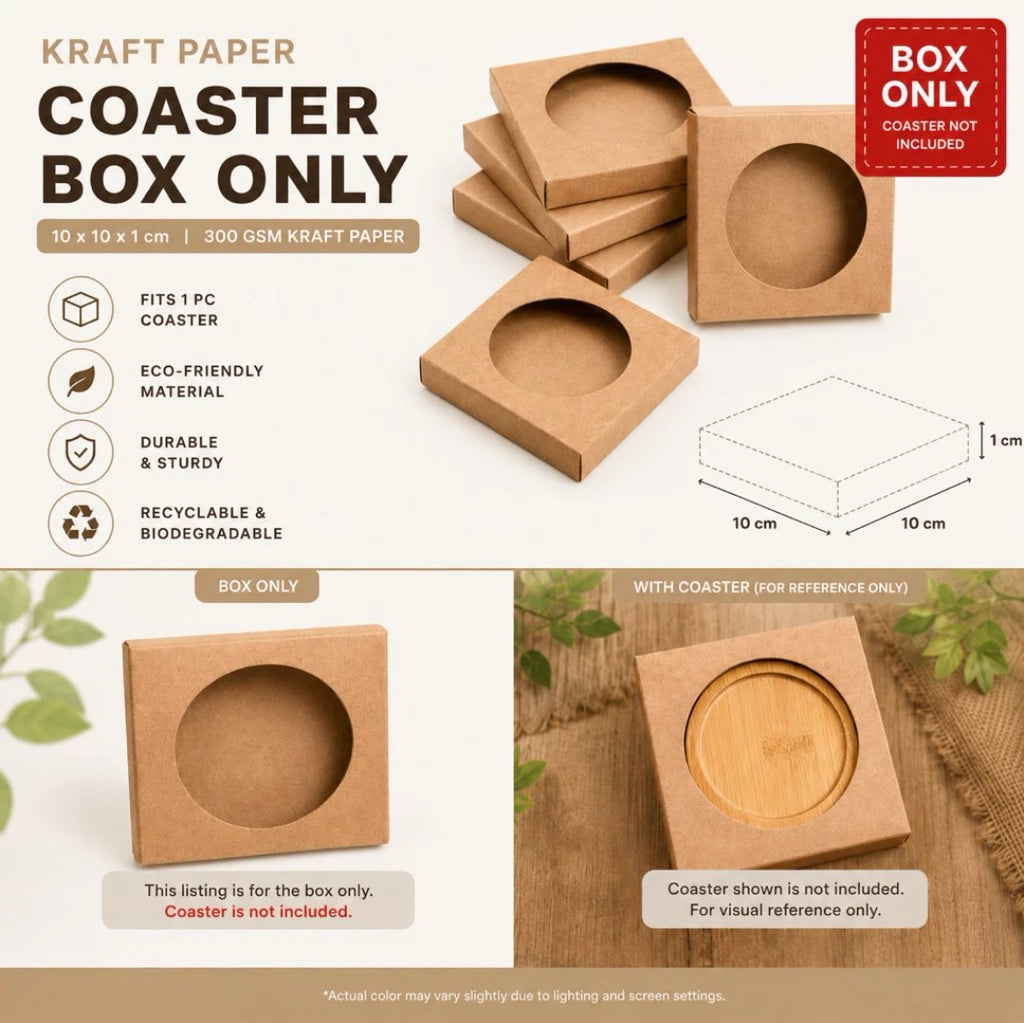 50pcs Kraft Paper Coaster Packaging Box 10×10×1cm | Square Gift Box for Coasters, Crafts, Souvenirs