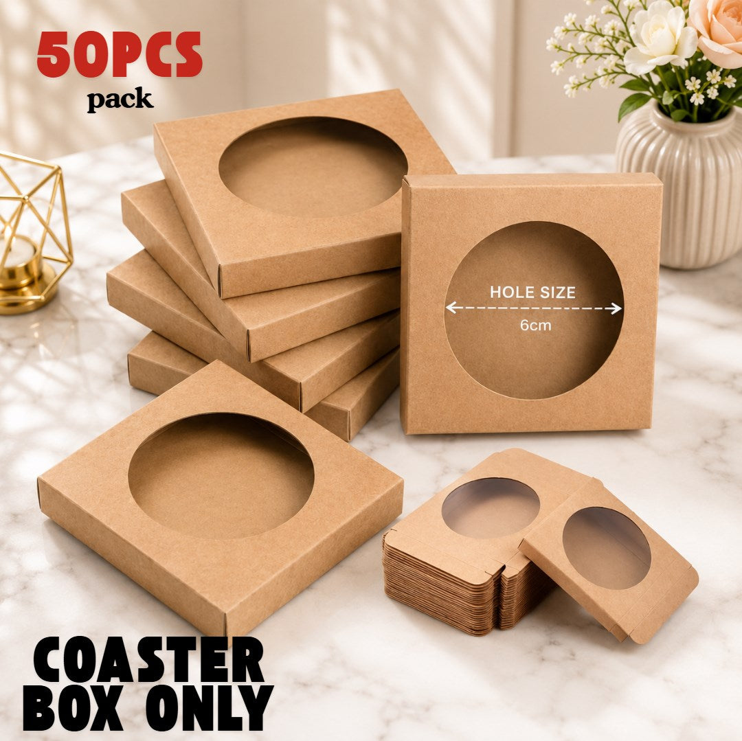 50pcs Kraft Paper Coaster Packaging Box 10×10×1cm | Square Gift Box for Coasters, Crafts, Souvenirs