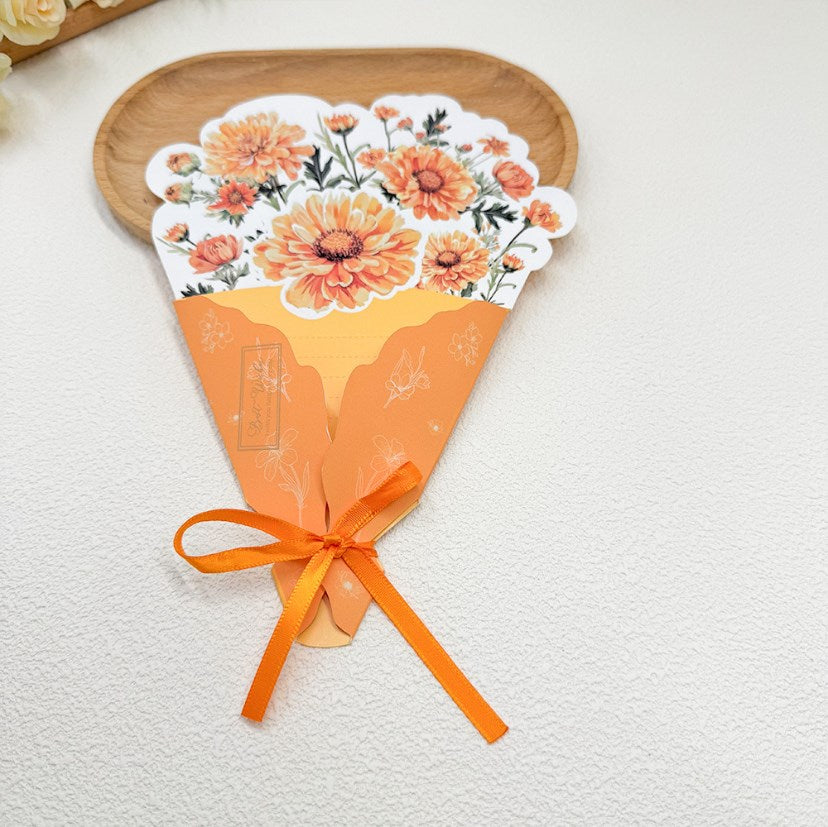 5Pcs/Pack Tri-Fold Bouquet Greeting Cards with Ribbon | Handwritten Message Cards | Greeting Cards