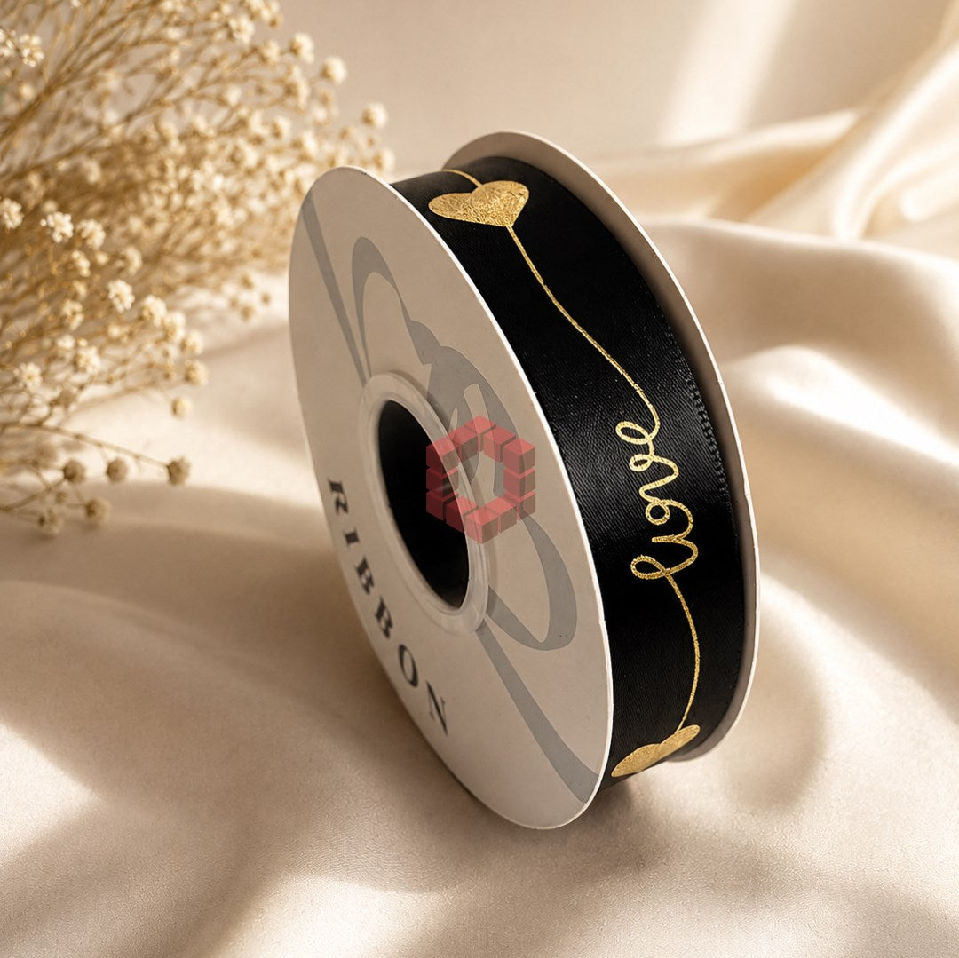 25mm x 50 Yards SATIN RIBBON Love Heart Printed  | Decorative Gift Wrapping Ribbon for Bouquets