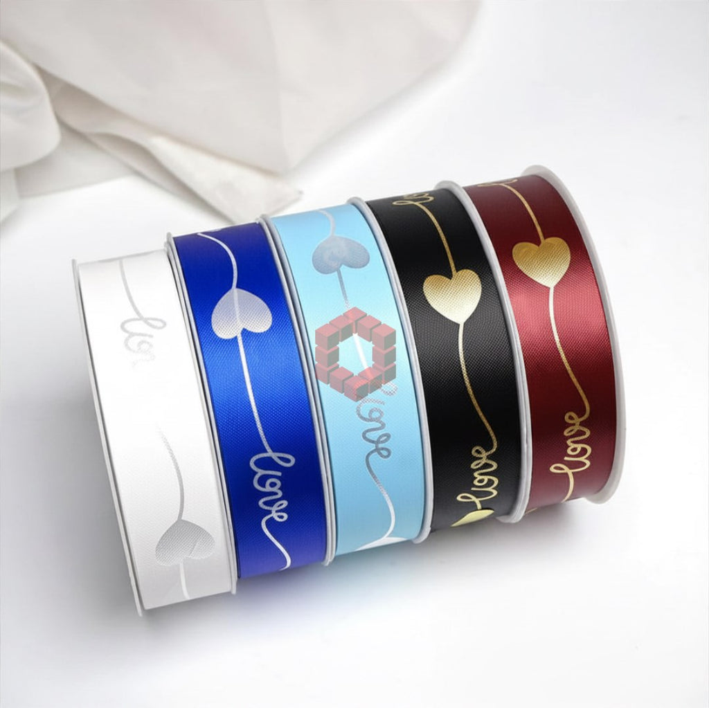25mm x 50 Yards SATIN RIBBON Love Heart Printed  | Decorative Gift Wrapping Ribbon for Bouquets