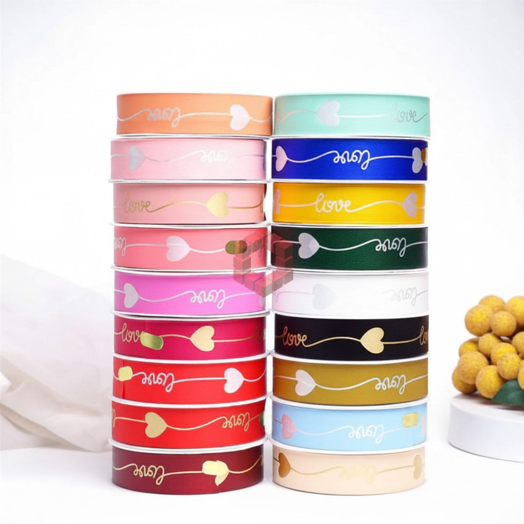 25mm x 50 Yards SATIN RIBBON Love Heart Printed  | Decorative Gift Wrapping Ribbon for Bouquets