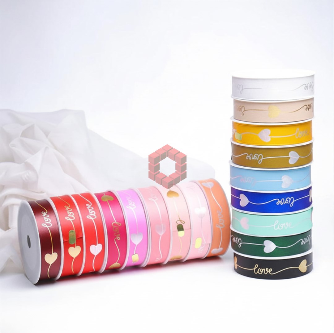 25mm x 50 Yards SATIN RIBBON Love Heart Printed  | Decorative Gift Wrapping Ribbon for Bouquets