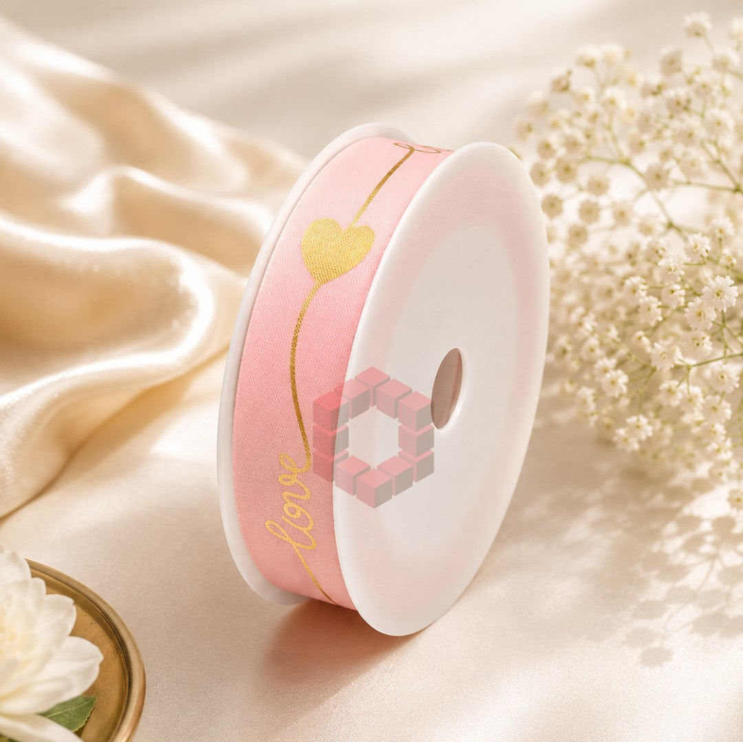 25mm x 50 Yards SATIN RIBBON Love Heart Printed  | Decorative Gift Wrapping Ribbon for Bouquets