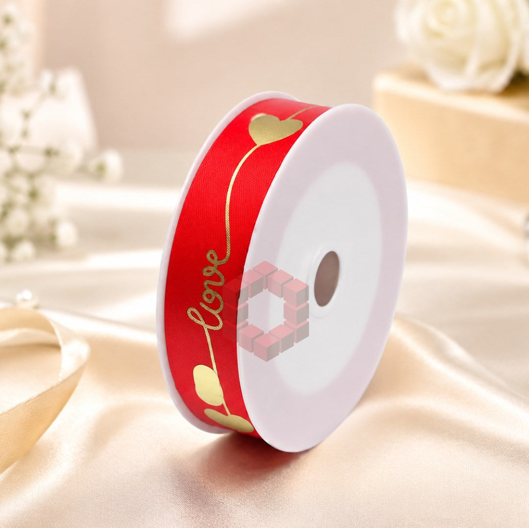 25mm x 50 Yards SATIN RIBBON Love Heart Printed  | Decorative Gift Wrapping Ribbon for Bouquets