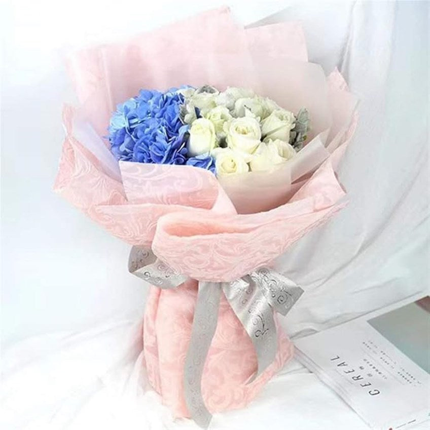 20 Sheets Embossed Flower Wrapping Paper | Premium Polyester Non-Woven Floral Bouquet Gift Wrap, DIY
