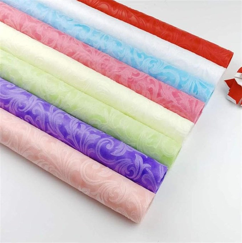 20 Sheets Embossed Flower Wrapping Paper | Premium Polyester Non-Woven Floral Bouquet Gift Wrap, DIY