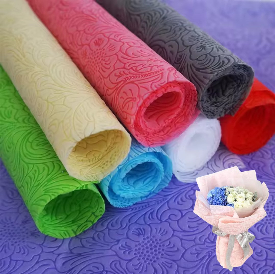 20 Sheets Embossed Flower Wrapping Paper | Premium Polyester Non-Woven Floral Bouquet Gift Wrap, DIY