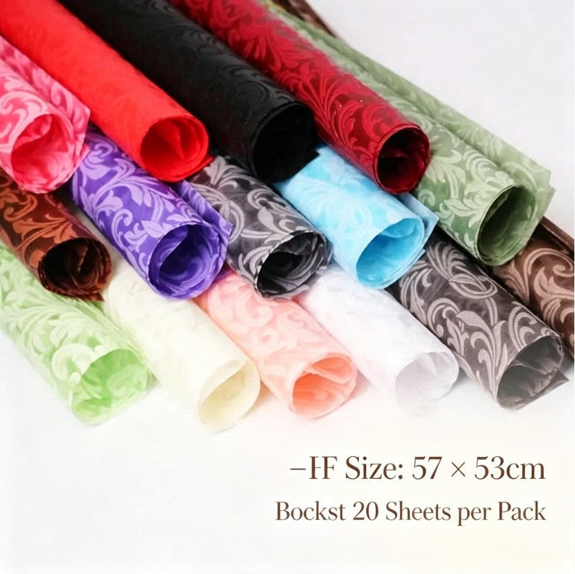 20 Sheets Embossed Flower Wrapping Paper | Premium Polyester Non-Woven Floral Bouquet Gift Wrap, DIY