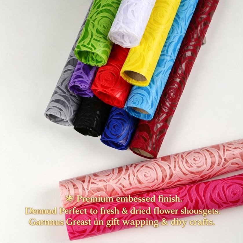 20 Sheets Embossed Flower Wrapping Paper | Premium Polyester Non-Woven Floral Bouquet Gift Wrap, DIY