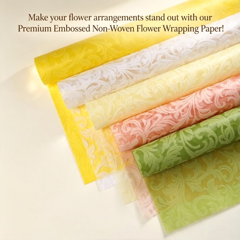 20 Sheets Embossed Flower Wrapping Paper | Premium Polyester Non-Woven Floral Bouquet Gift Wrap, DIY