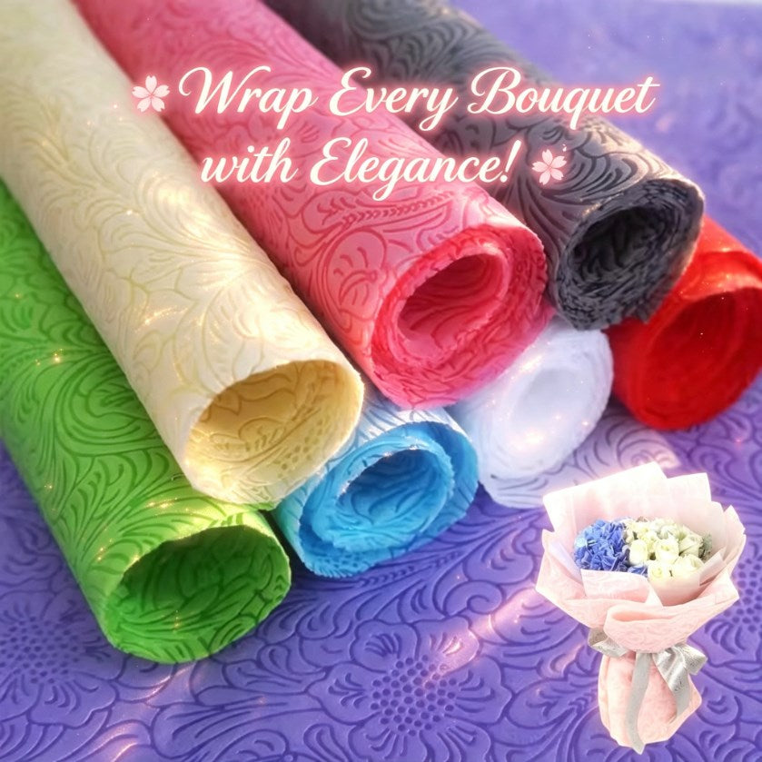 20 Sheets Embossed Flower Wrapping Paper | Premium Polyester Non-Woven Floral Bouquet Gift Wrap, DIY