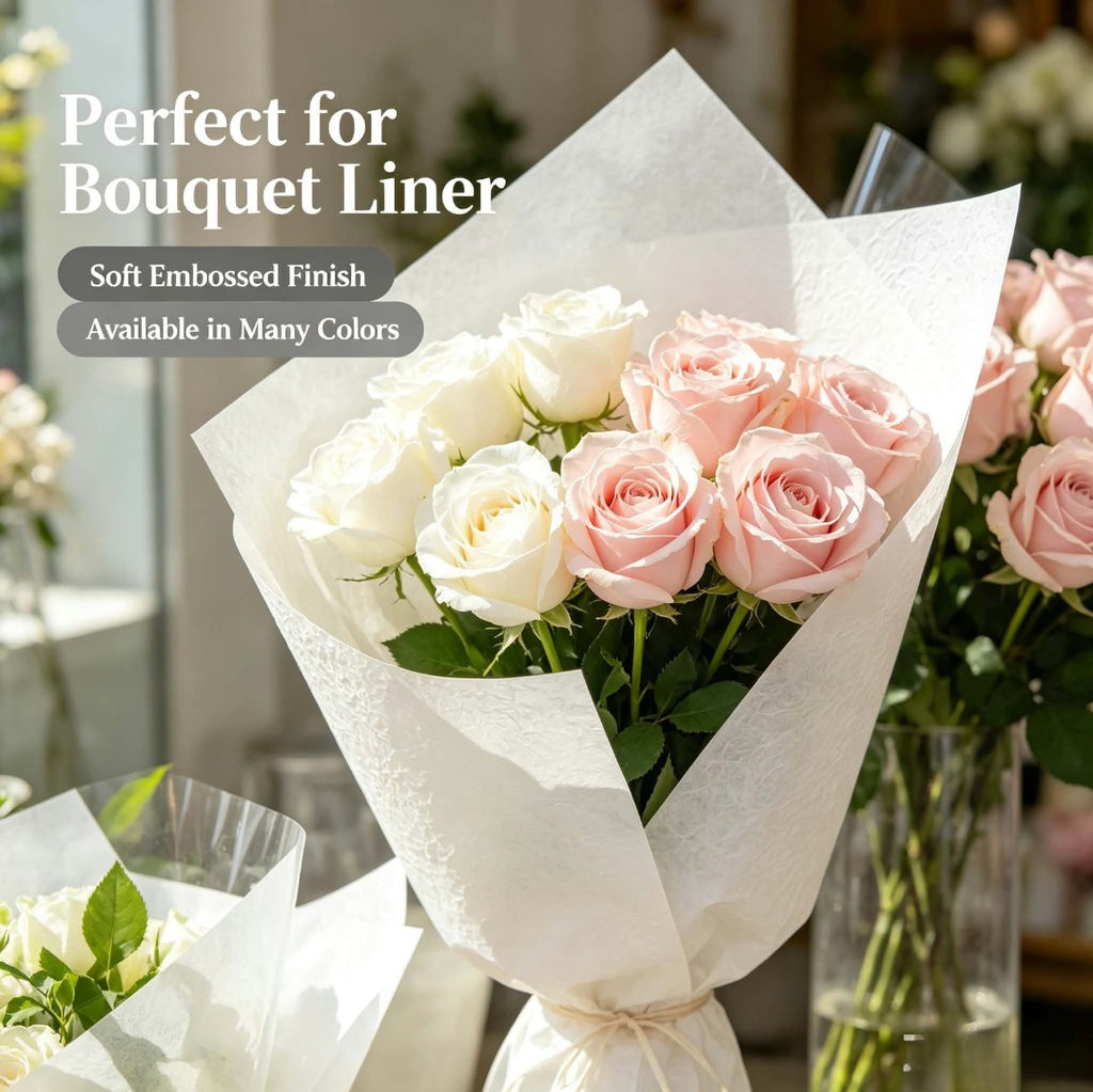 20 Sheets Embossed Flower Wrapping Paper | Premium Polyester Non-Woven Floral Bouquet Gift Wrap, DIY